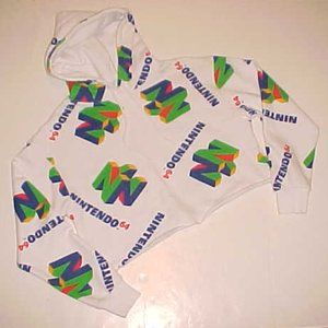 Nintendo 64 White Green Pullover Motif Hoodie S